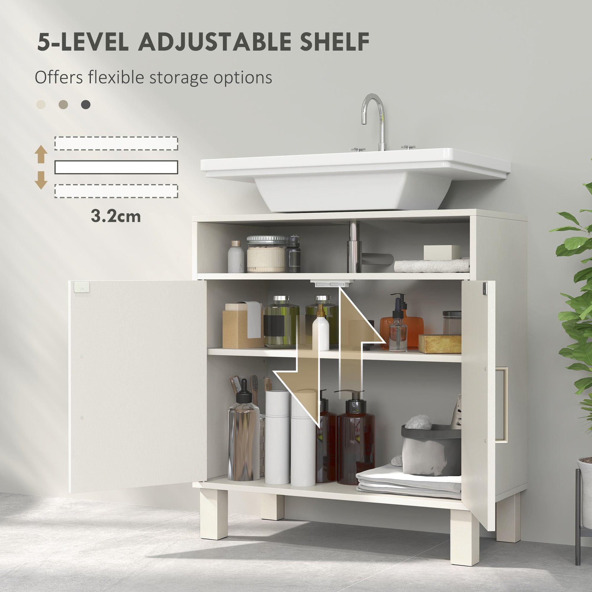 HOMCOM Under Sink Cabinet for Basin without Pedestal - Cream White