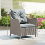 Outsunny Rattan Garden Chairs Set of 2, Outdoor Rattan Chairs with Cushions, Armrests and High Back, PE Wicker Garden Armchair with Steel Frame for Balcony, Porch, Light Grey
