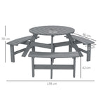 Outsunny Wooden Garden Dining Set, 6 Seater Round Dining Picnic Table with Matching Bench, Garden Furniture Set with Parasol Hole for Outdoor Patio Party and Family Gatherings, Grey