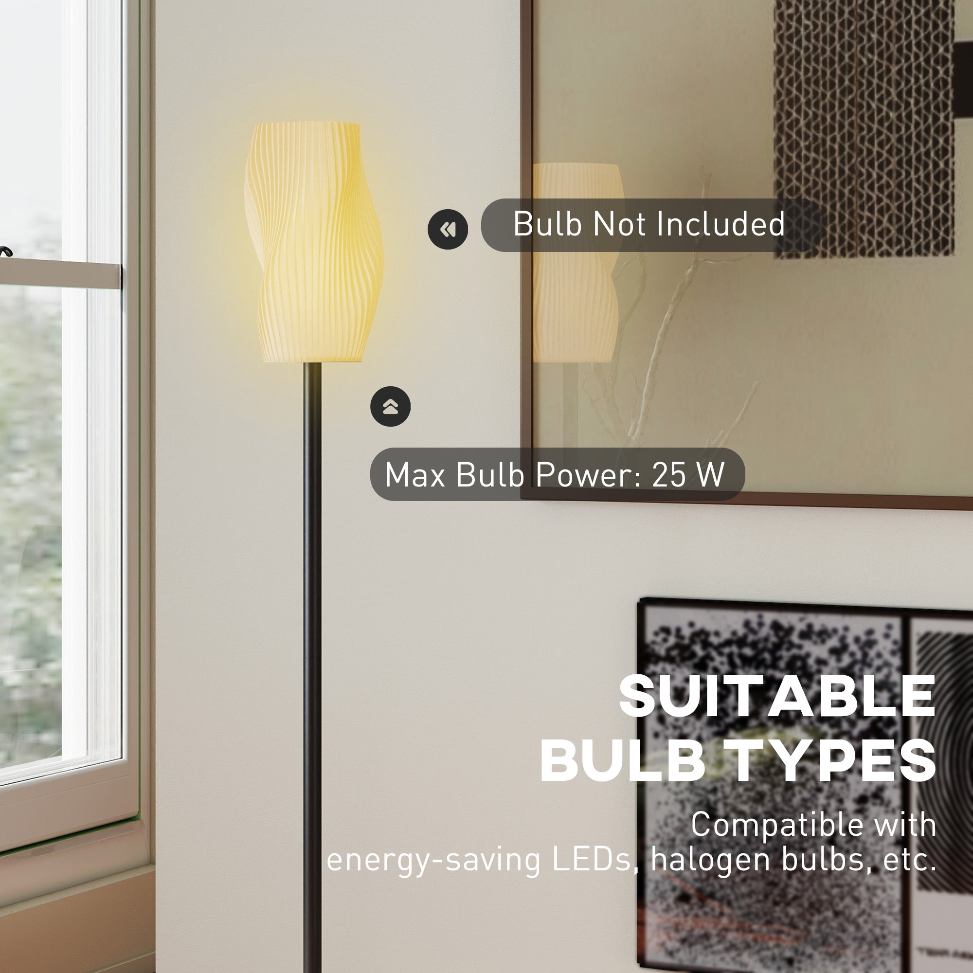 Floor Lamp for Living Room, 3D Printed Modern Standing Lamp with Flowing Curved Shade & Foot Switch, Minimalist Tall Pole Lampshade for Bedroom, Office, E27 Holder without Bulb (25W Max), White