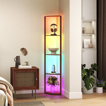 RGB Standing Lamp with Shelves, 4-Tier LED Floor Lamp with Multiple Lighting Modes, Brown