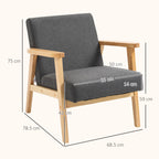 HOMCOM Fabric Accent Chair for Living Room, Arm Chair with Rubber Wood Frame and Padded Cushion, Dark Grey