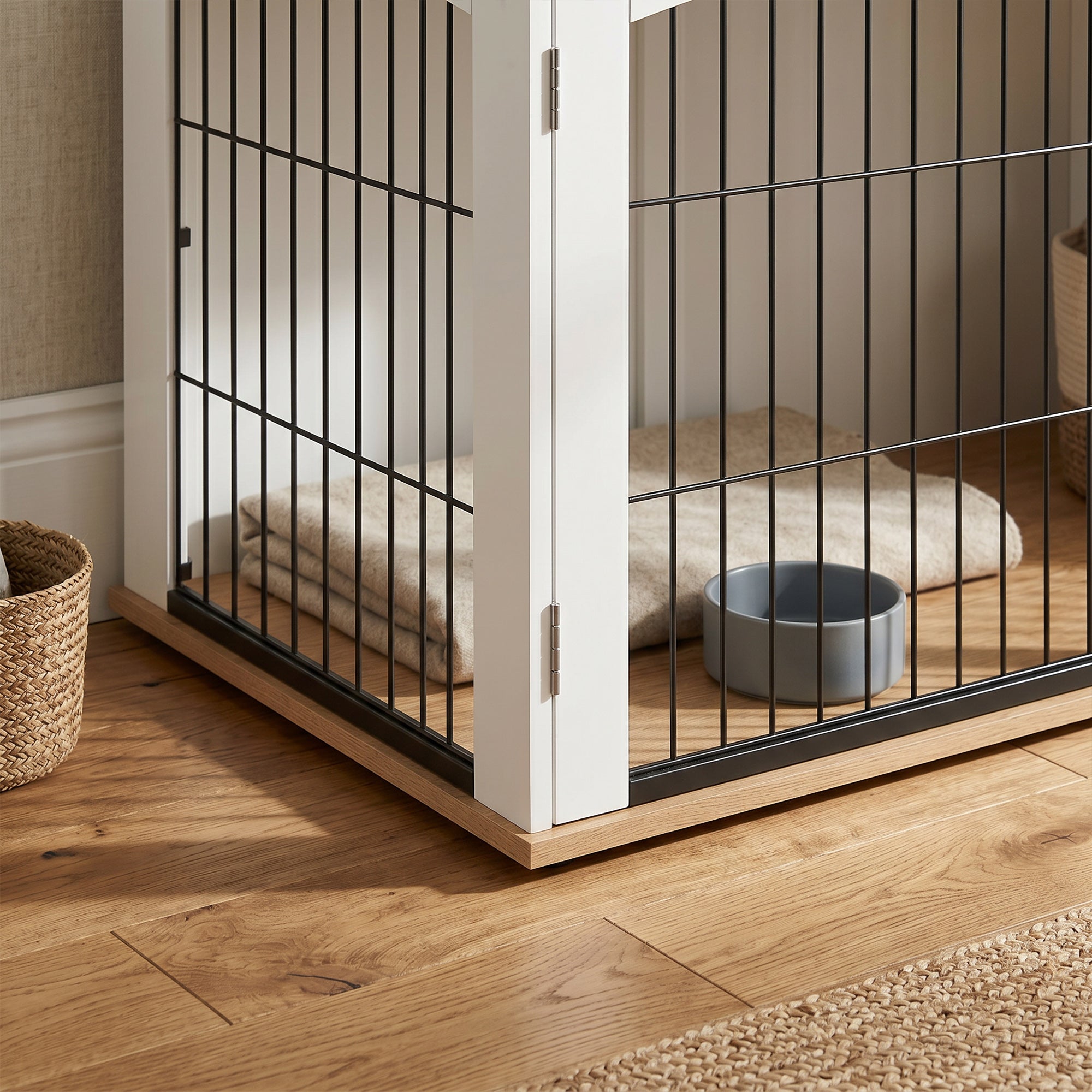 PawHut Dog Crate Furniture, Indoor Dog Cage with Double Doors for Large Breeds, Pet Kennel End Side Table