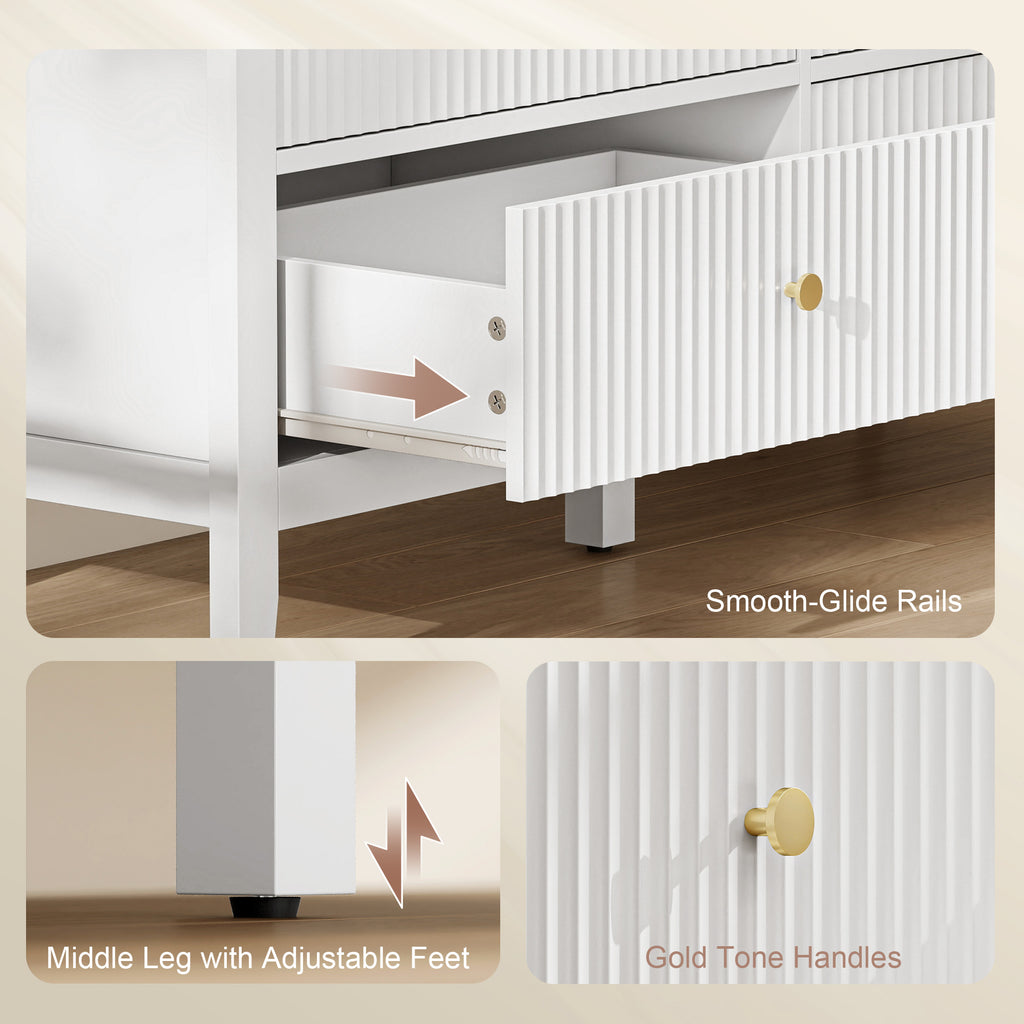 HOMCOM Fluted Dresser, 6 Drawer Chest of Drawers for Bedroom, Living Room, Hallway, Closet, White