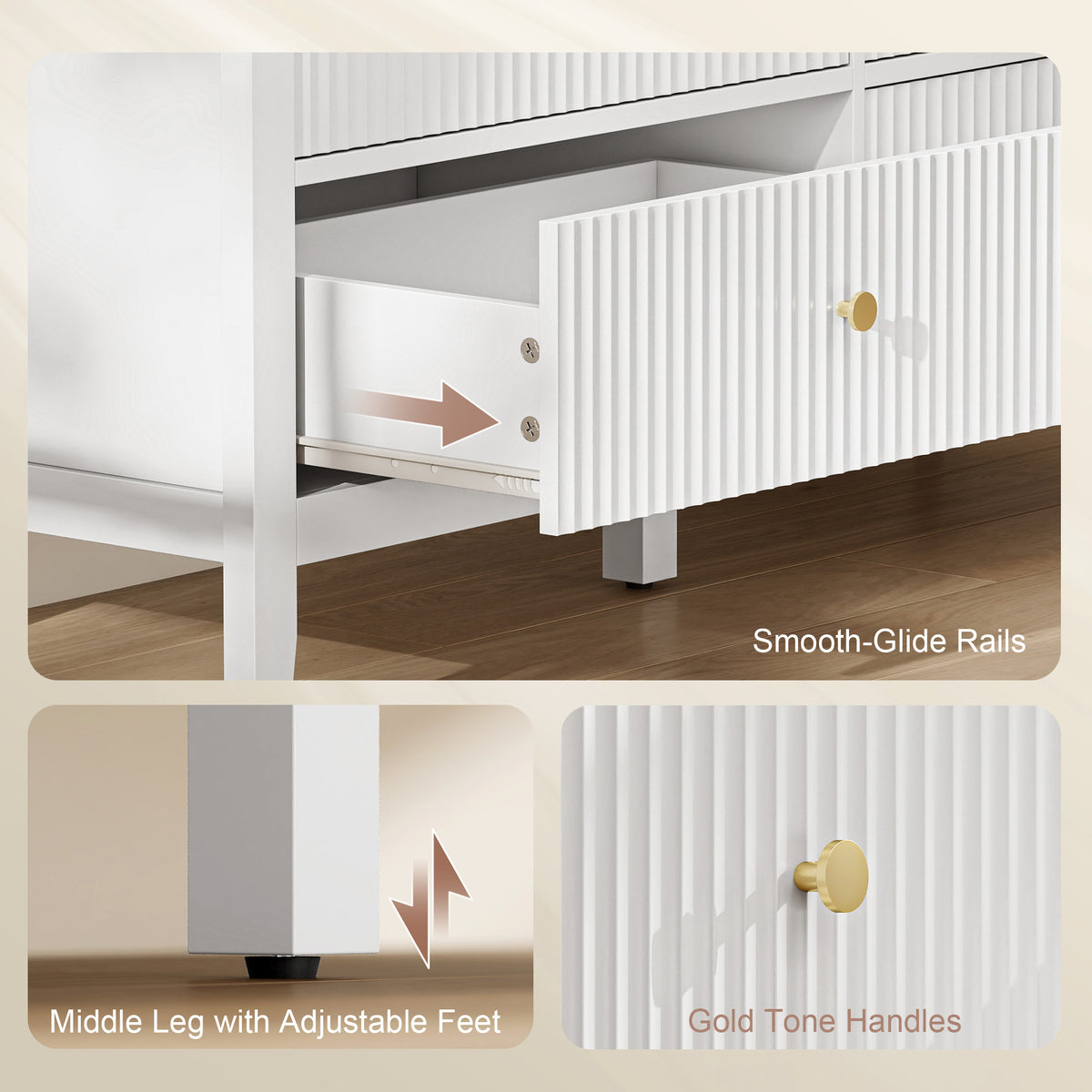 Fluted Dresser, 6 Drawer Chest of Drawers for Bedroom, Living Room, Hallway, Closet, White
