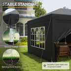 Outsunny 3 x 6 m Pop Up Gazebo with Sides and Windows, Height Adjustable Wedding Camping Party Tent Canopy Marquee with Storage Bag for Garden, Event, Black