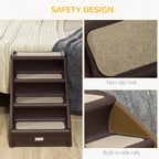 PawHut Foldable Four-Step Pet Stairs, for Cats, Small Miniature Dogs, with Non-Slip Mats 62 x 38 x 49.5cm - Brown