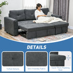 HOMCOM 3 Seater Sofa Bed, Pull Out Sofa Bed with Storage for Living Room, Dark Grey