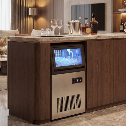 Commercial Ice Maker Machine, 45kg/24H Stainless Steel Under Counter or Freestanding Ice Machine, Silver