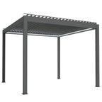 Outsunny 3 x 3(m) Electric Louvered Pergola with LED Lights, Aluminium Pergola Hardtop Gazebo with Remote, Adjustable Roof and Drainage System, Water and UV Proof