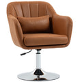 HOMCOM Swivel Accent Chair, Linen Fabric Tub Vanity Chair, Modern Armchair with Adjustable Height and Lumbar Support for Living Room Bedroom Salon Make up Room Dressing Table, Brown