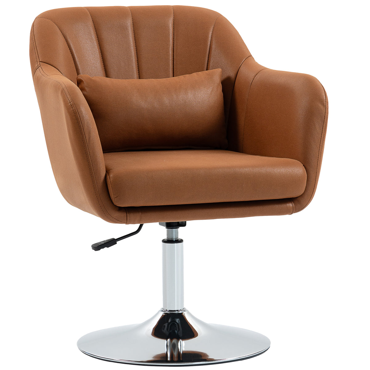 Swivel Accent Chair, Linen Fabric Tub Vanity Chair, Modern Armchair with Adjustable Height and Lumbar Support for Living Room Bedroom Salon Make up Room Dressing Table, Brown