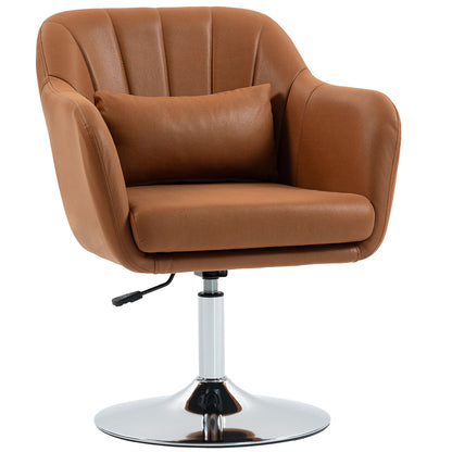 Swivel Accent Chair, Linen Fabric Tub Vanity Chair, Modern Armchair with Adjustable Height and Lumbar Support for Living Room Bedroom Salon Make up Room Dressing Table, Brown