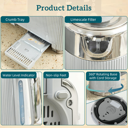 Electric Stainless Steel Kettle and Toaster Set, 3000W 1.7L UK Strix Thermostat Fast Boil Kettle w/ Limescale Filter, Cool Touch Body, 4 Slice Toaster with 7 Browning Levels, Taupe
