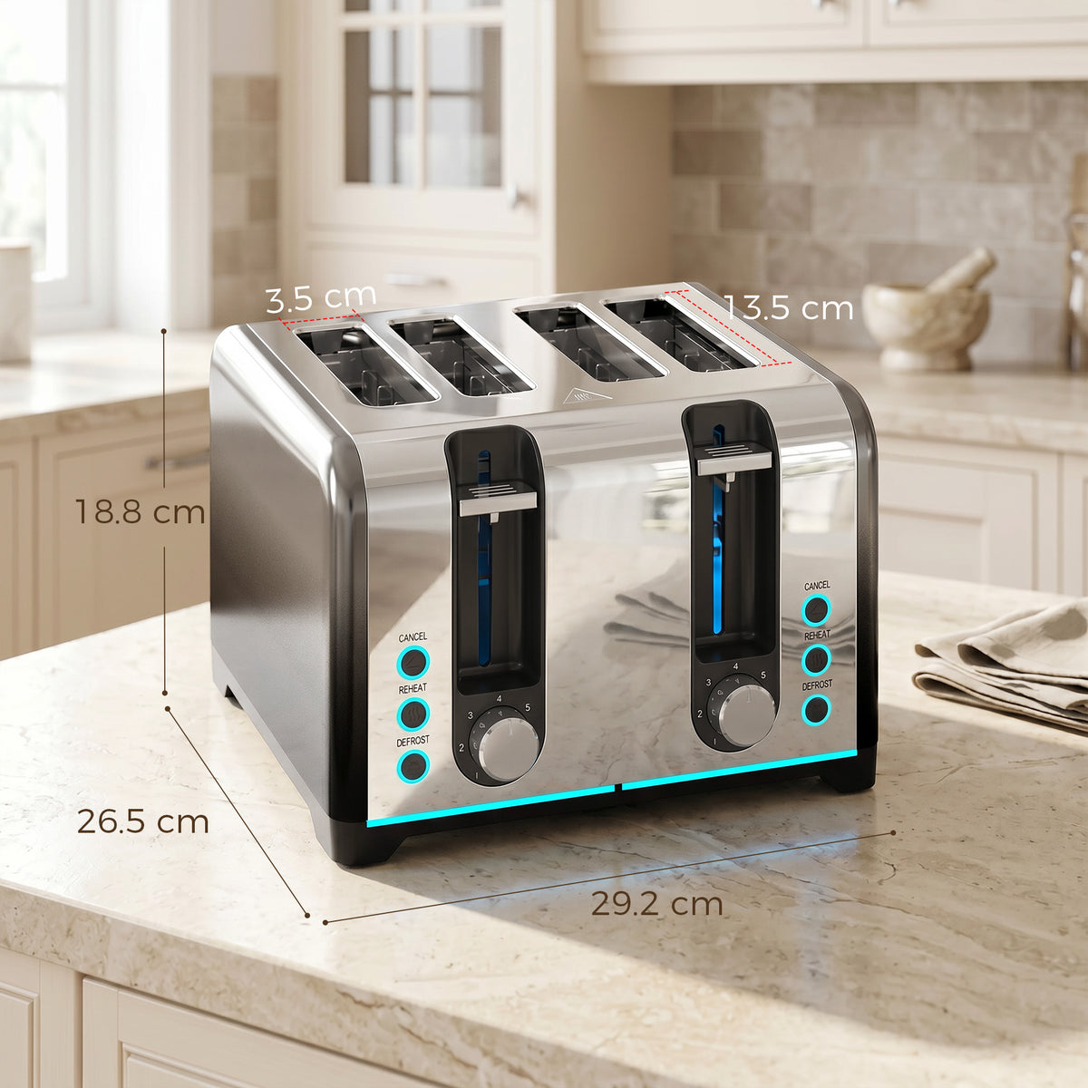 4 Slice Toaster with 7 Browning Levels, Reheat, Defrost and Cancel Functions