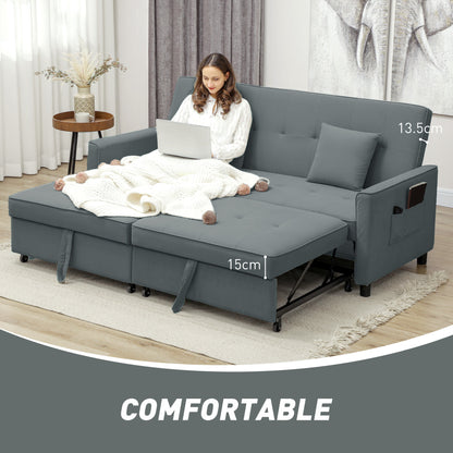 3 Seater Velvet Sofa Bed, Convertible Click-Clack Couch with Adjustable Backrest, Small Double Sleeper Sofa for Living Room & Guests, Grey