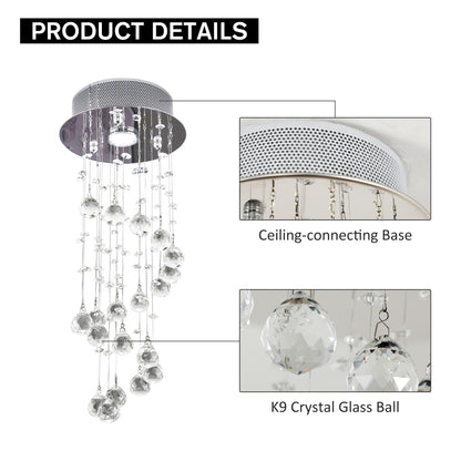 Metal Crystal Ceiling Light Chandelier Elegant Pendant Lamp Living Room Stairway Spiral Rain Drop Pendant Lamp Silver