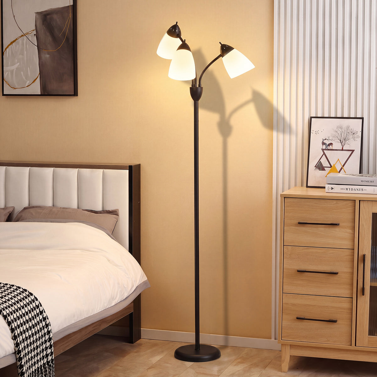 Arc Tree Floor Lamp with 3 Adjustable Rotating Lights, Industrial Standing Lamp with Steel Frame for Bedroom Living Room, 155cm, Black