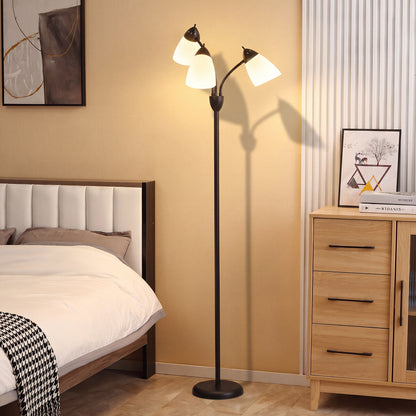 Arc Tree Floor Lamp with 3 Adjustable Rotating Lights, Industrial Standing Lamp with Steel Frame for Bedroom Living Room, 155cm, Black