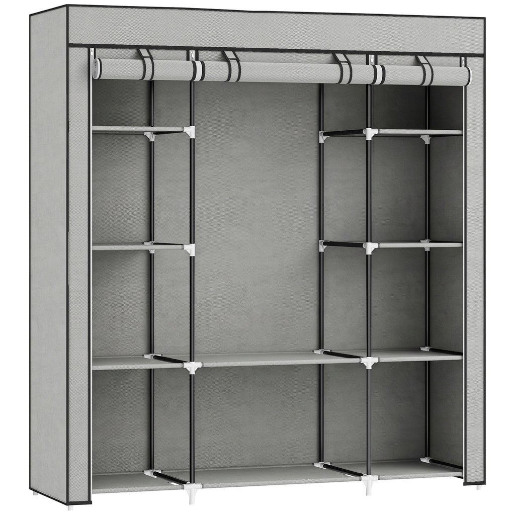 Clothes Storage Organiser with Hanging Rail, Shelves, Portable Wardrobe, Foldable Fabric Wardrobe, Light Grey