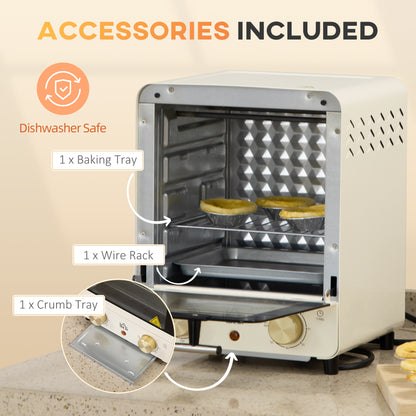 Mini Oven, 15 Litres Electric Oven and Grill with 60-230? Adjustable Temperature, 60 Minute Timer, Include Baking Tray, Wire Rack and Crumb Tray, 1000W, Cream White