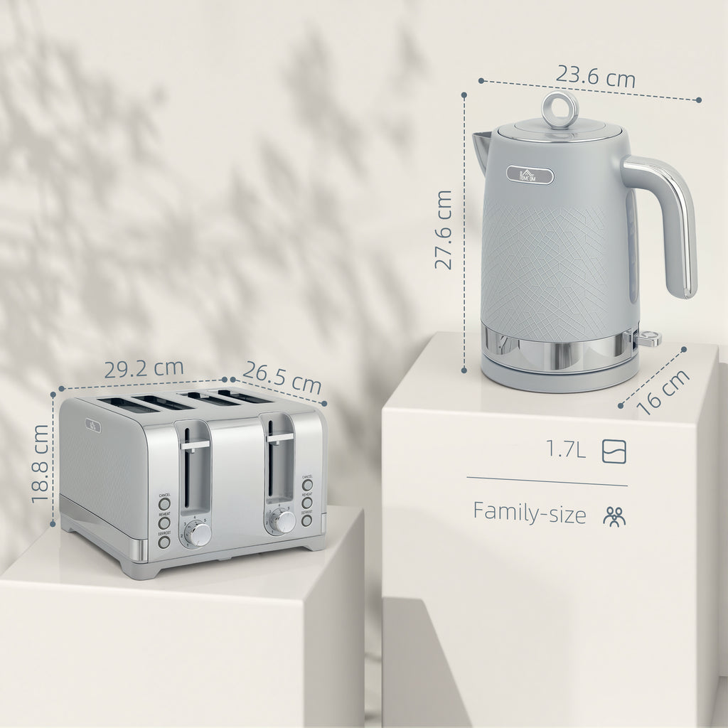 Sleek Textured Kettle and Four-Slice Toaster Set - Grey