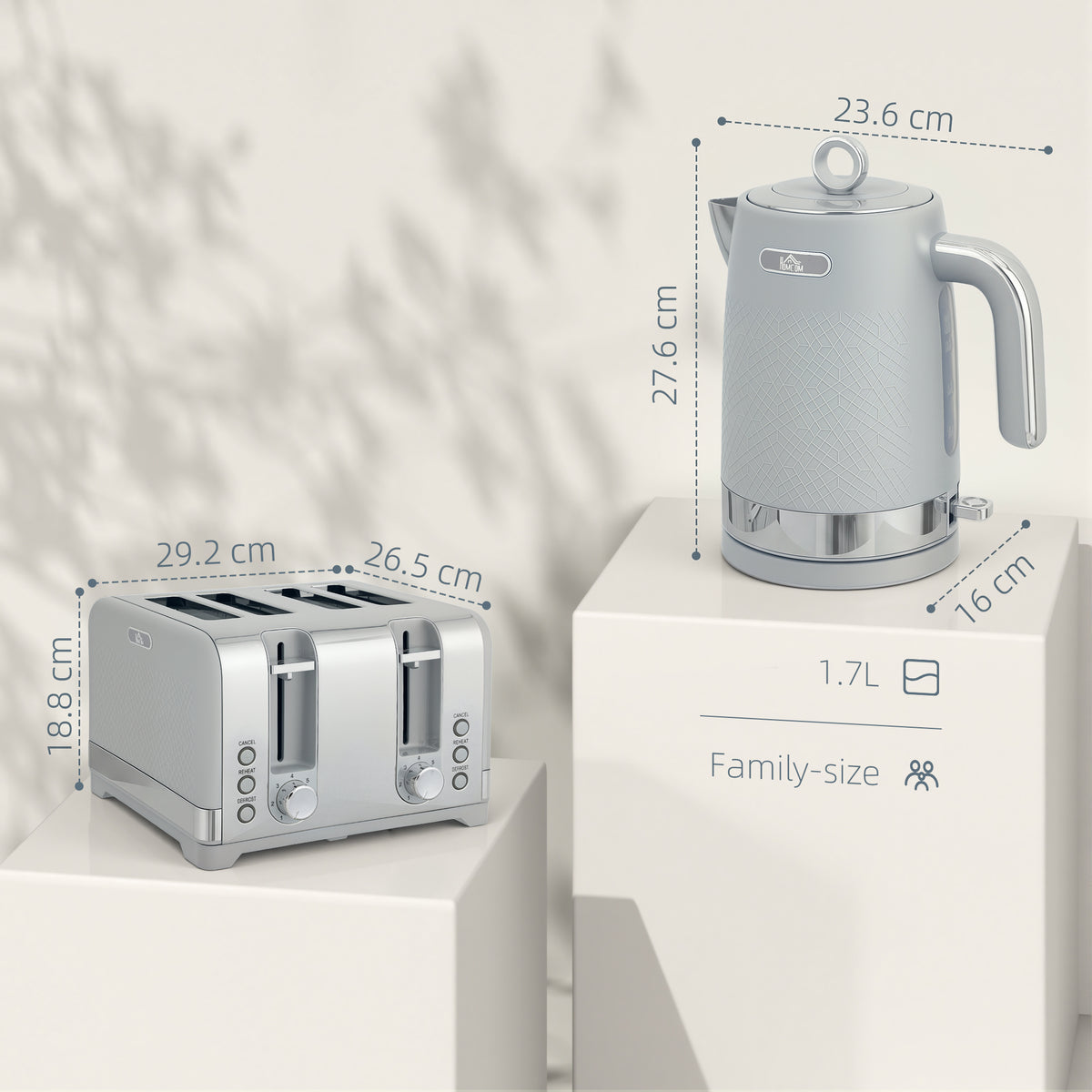 Sleek Textured Kettle and Four-Slice Toaster Set - Grey