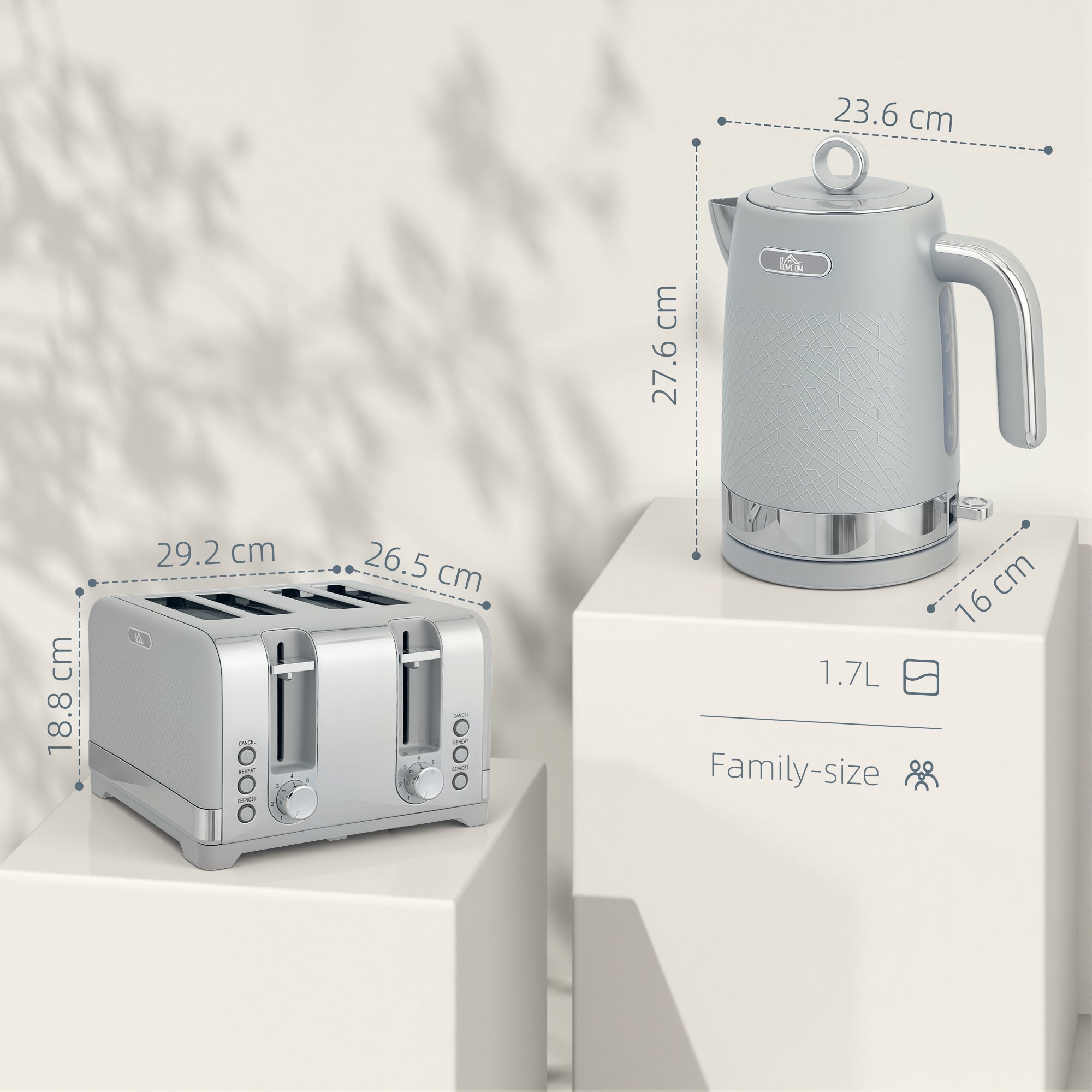 Sleek Textured Kettle and Four-Slice Toaster Set - Grey
