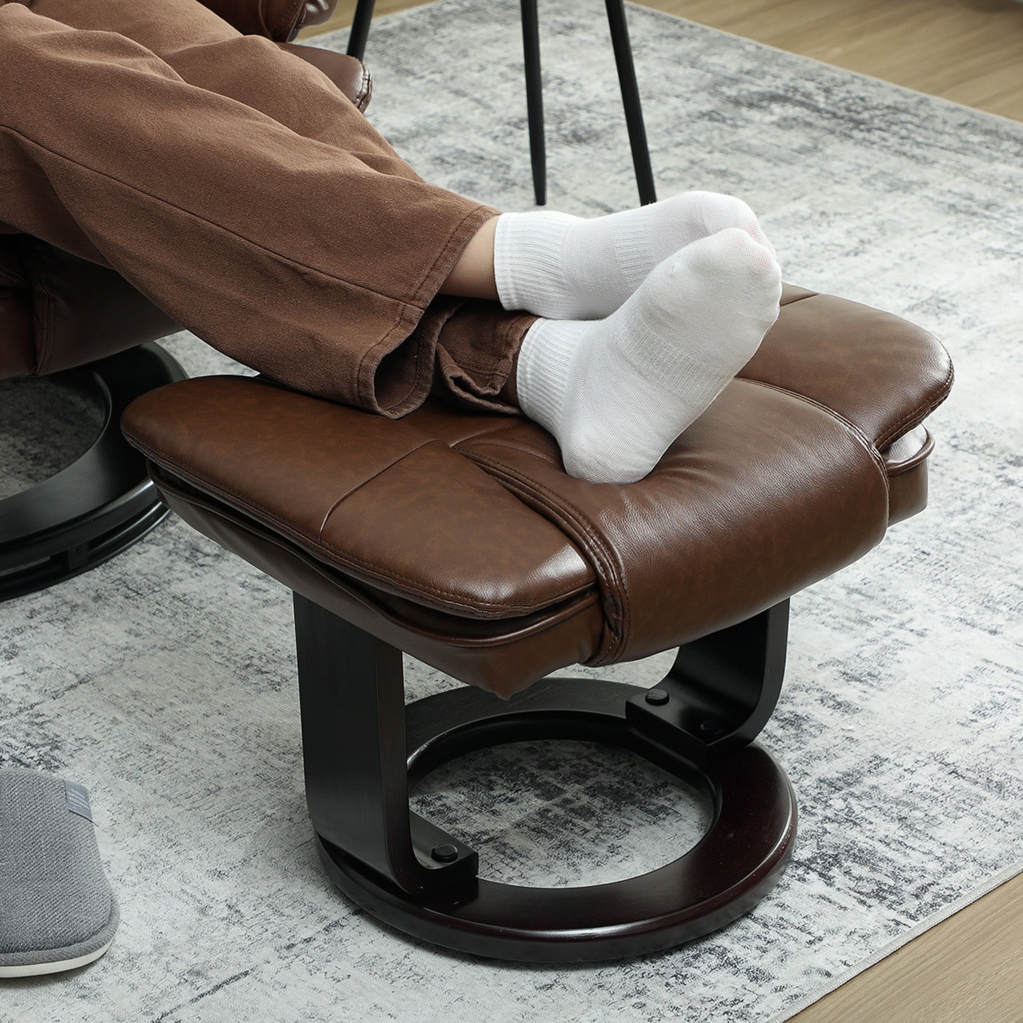 HOMCOM Faux Leather 135° Reclining Chair and Footstool - Brown