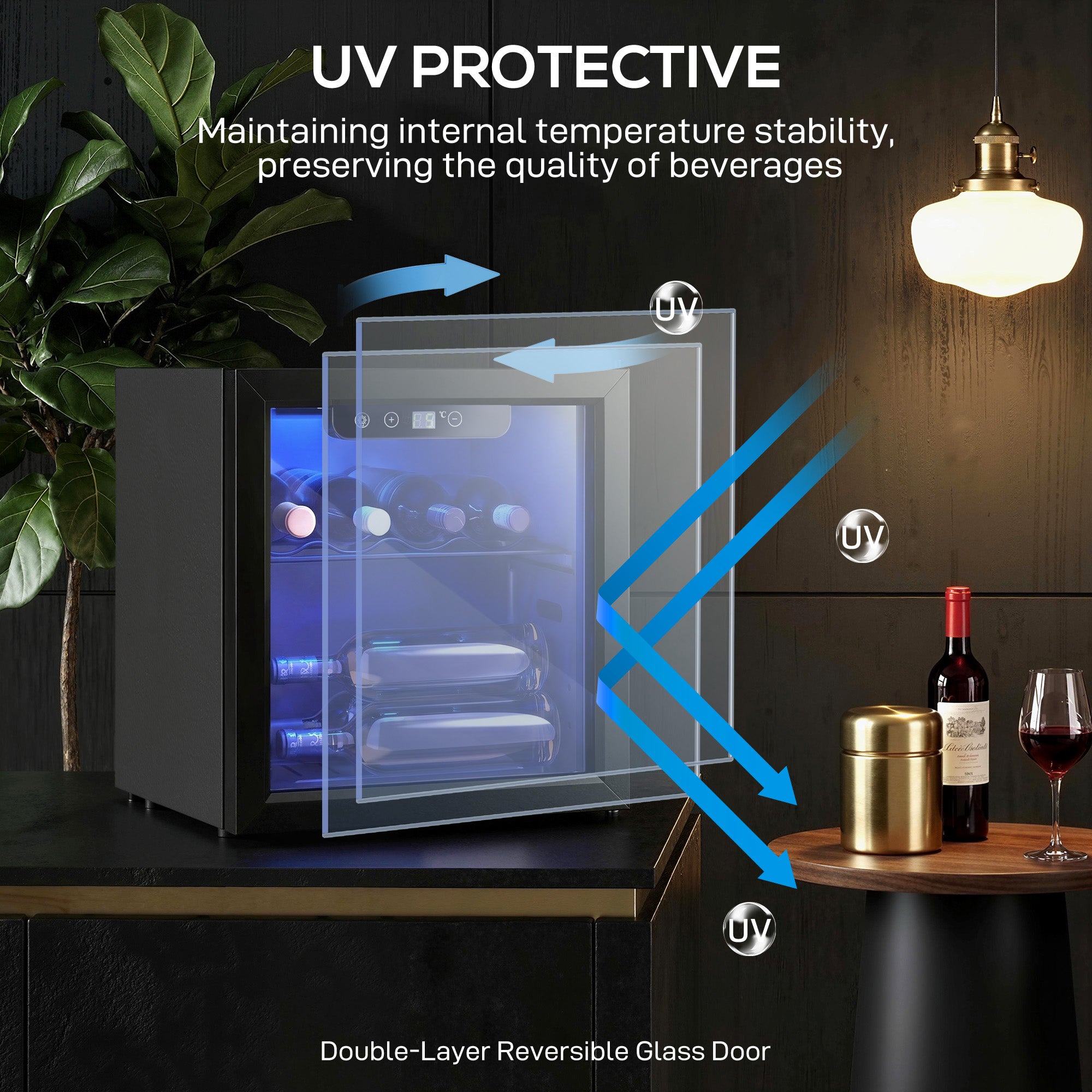 12 Bottle Wine Cooler, 36 Litre Capacity, 4-16°C Tabletop Drinks Wine Fridge with Glass Door, LED Light, Black