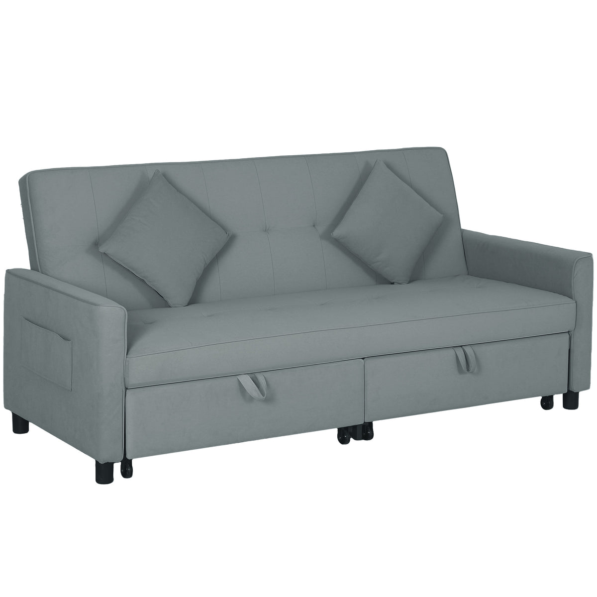 3 Seater Velvet Sofa Bed, Convertible Click-Clack Couch with Adjustable Backrest, Small Double Sleeper Sofa for Living Room & Guests, Grey