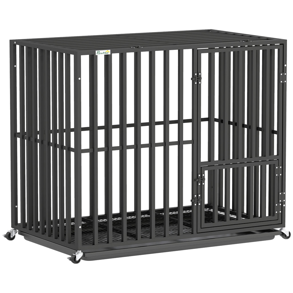 PawHut Heavy Duty Dog Crate, Dog Cage with Wheels for Small Medium Breeds, Metal Pet Kennel with Removable Tray