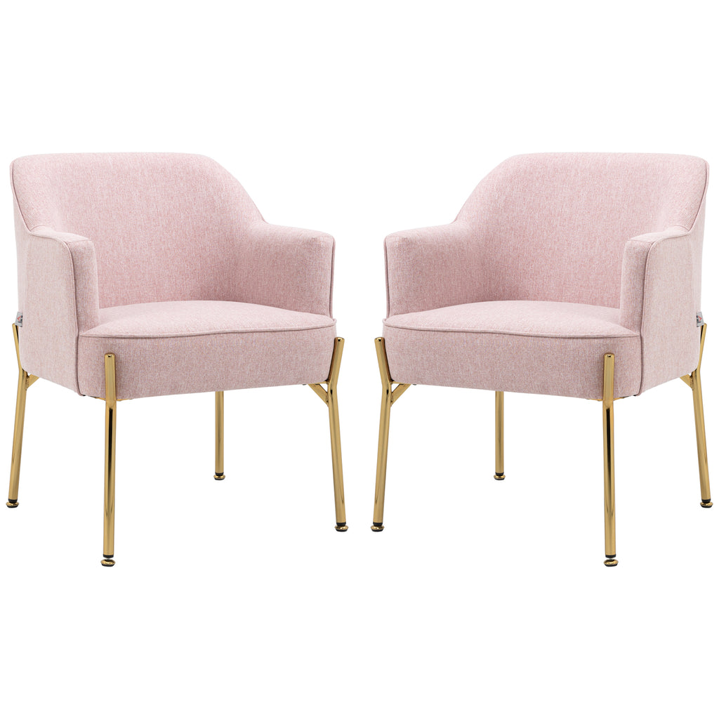 HOMCOM Accent Chair, Living Room Armchair, Vanity Chair with Gold Plating Metal Legs and Soft Padded Seat for Bedroom and Café, Set of 2, Pink