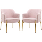 HOMCOM Accent Chair, Living Room Armchair, Vanity Chair with Gold Plating Metal Legs and Soft Padded Seat for Bedroom and Café, Set of 2, Pink