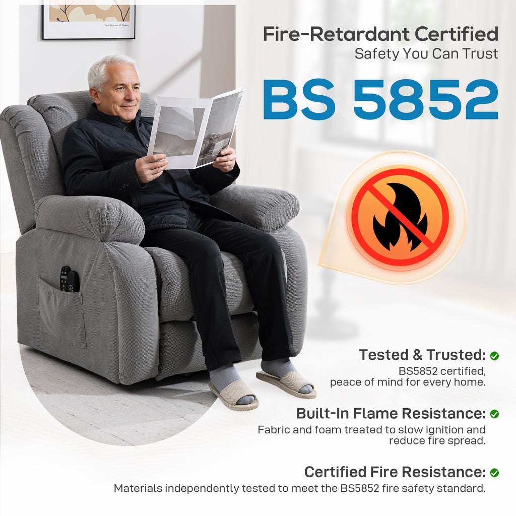 HOMCOM Recliner Armchair Lift Chair, Electric Recliner Chair with Vibration Massage and Heat, Wide Seat, USB Port, Light Grey