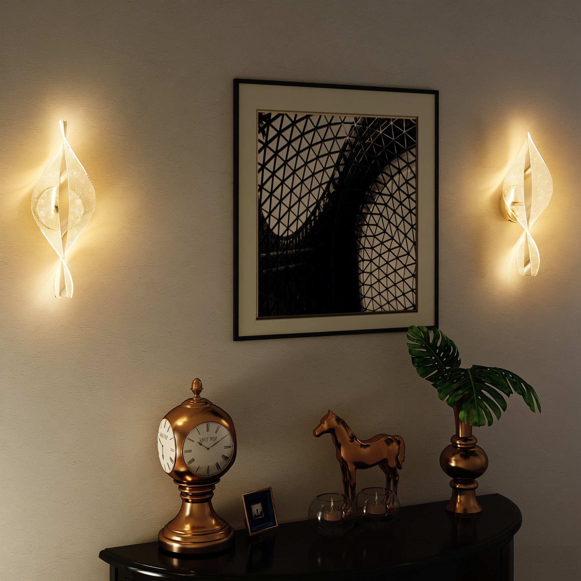 Led Wall Lamp 2 Pack, 13W Modern Indoor Spiral Wall Light, Colour Temperature Adjustable 3000K/4000K/6500K, for Bedroom, Living Room, Hallway, Stairs, Silver Tone
