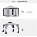 Outsunny 3 x 3 m Metal Gazebo, Garden Pavillion, Double Roof Outdoor Canopy Shelter with Mesh Sidewalls, Grey