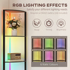 RGB LED Floor Lamp with Shelves, 4-Tier Dimmable Standing Lamp with Remote Control, Black
