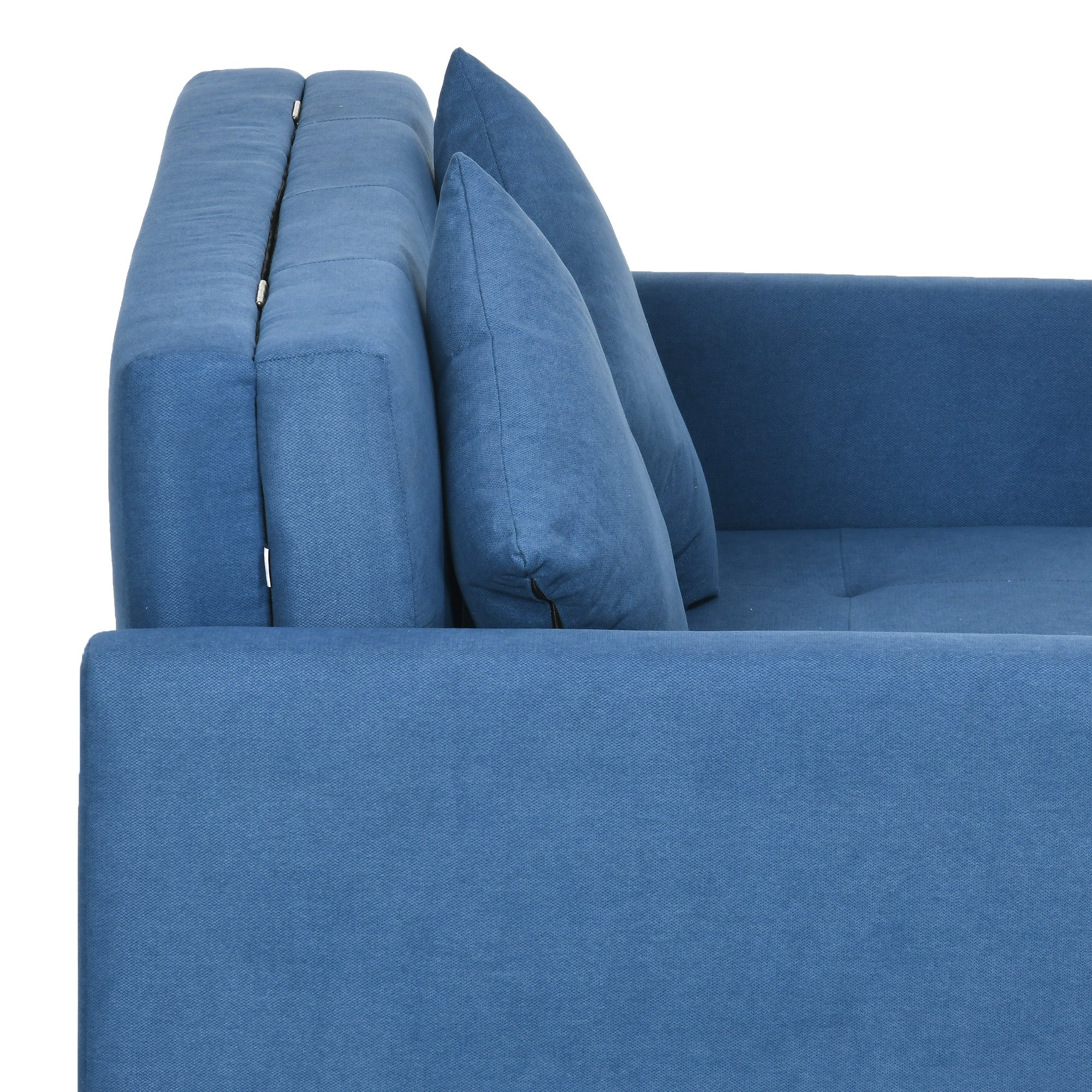HOMCOM 2 Seater Sofa Bed with Hidden Storage, Pull Out Convertible Bed Settee, Modern Snow Flannel Loveseat Sofa Sleeper with 2 Cushions for Living Room, Guest Room, Deep Blue