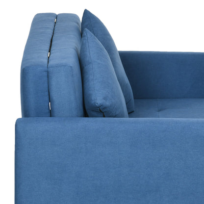 2 Seater Sofa Bed with Hidden Storage, Pull Out Convertible Bed Settee, Modern Snow Flannel Loveseat Sofa Sleeper with 2 Cushions for Living Room, Guest Room, Deep Blue