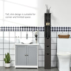 HOMCOM Tall Bathroom Cabinet, Freestanding Slim Bathroom Storage Cabinet with 2-Tier Open Shelf and 2 Drawers for Small Space, Narrow Cupboard Storage Unit, Brown