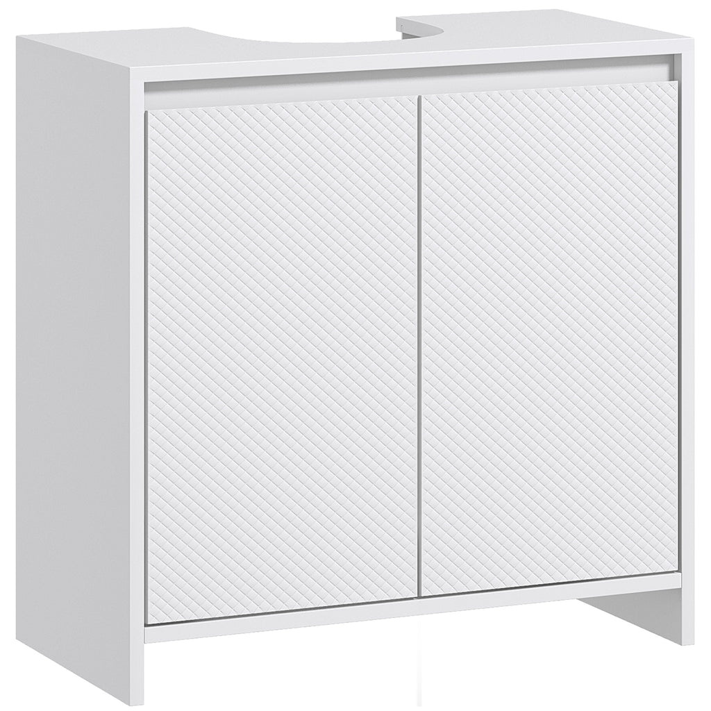 HOMCOM Under Sink Bathroom Cabinet, Freestanding Under Sink Cabinet with 2 Doors and Shelf for Basin without or with Pedestal, White