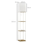 Modern Metal Floor Lamp with Shelves, 3 Layer Shelf Tall Standing Lamp with Fabric Lampshade, Pull Chain Switch for Living Room, Bedroom, Bulb not Included, White