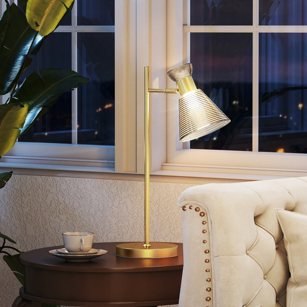 Modern Table Lamp, Bedside Lamp with Adjustable Flower-Shaped Head and E27 Socket for Living Room Bedroom Study, Bulb Not Included, Gold Tone