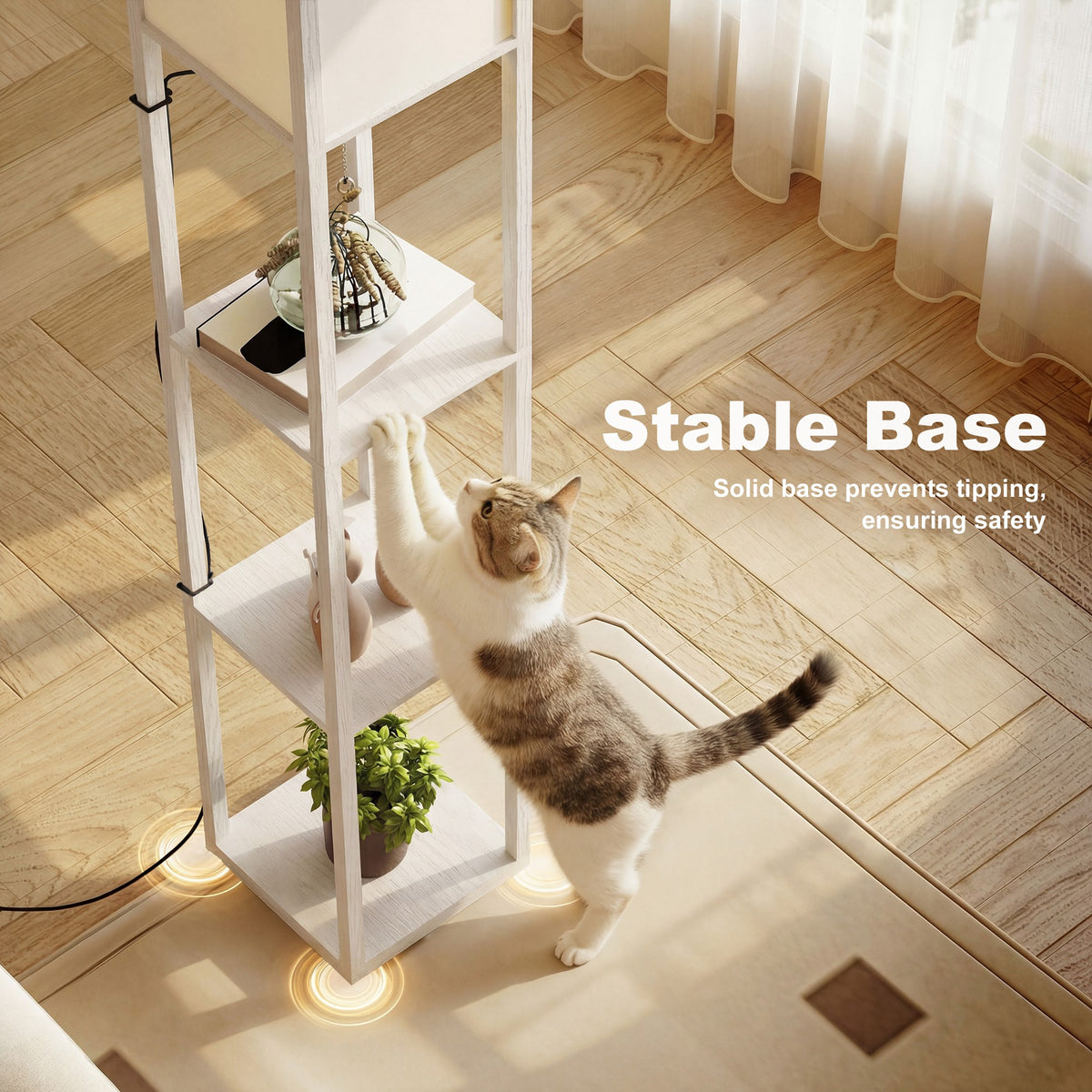 3-Tier Floor Lamp with Shelves and Storage, Modern Corner Standing Lamp with Lampshade, Reading Light with Foot Switch for Living Room, Bedroom, Home Office, Bulb not Included, White