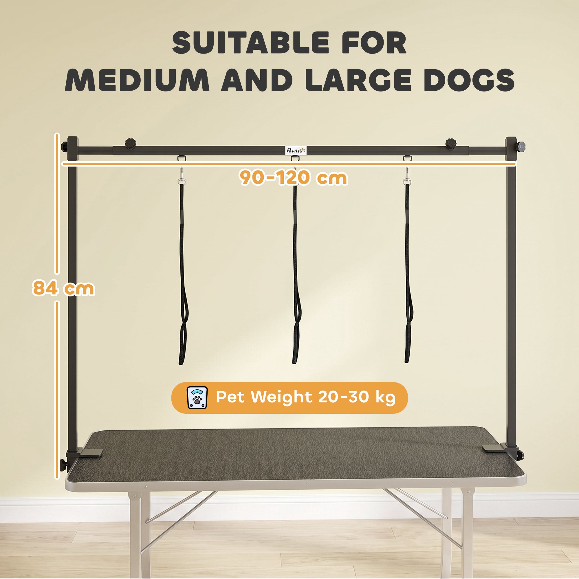 PawHut Dog Grooming Arm Adjustable H-Shape Dog Grooming Table Arm with Clamp and 3 Nooses Black