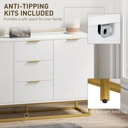 Sideboard with 3 Drawers and Adjustable Shelves for Living Room - White