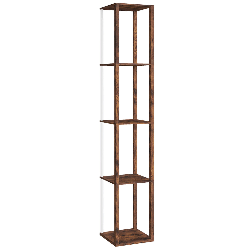 RGB LED Floor Lamp with Shelves, Modern Dimmable Standing Lamp with Remote Control, Adjustable Brightness & Speed for Living Room, Bedroom, Office, Rustic Brown