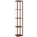 RGB LED Floor Lamp with Shelves, Modern Dimmable Standing Lamp with Remote Control, Adjustable Brightness & Speed for Living Room, Bedroom, Office, Rustic Brown