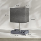 Bedside Lamp with USB A+C Charging Ports and 3 Phone Stands, Modern Table Lamp with Solid Wood Base and Fabric Shade for Bedroom Living Room Office, E27 Socket, Bulb Not Included, Grey